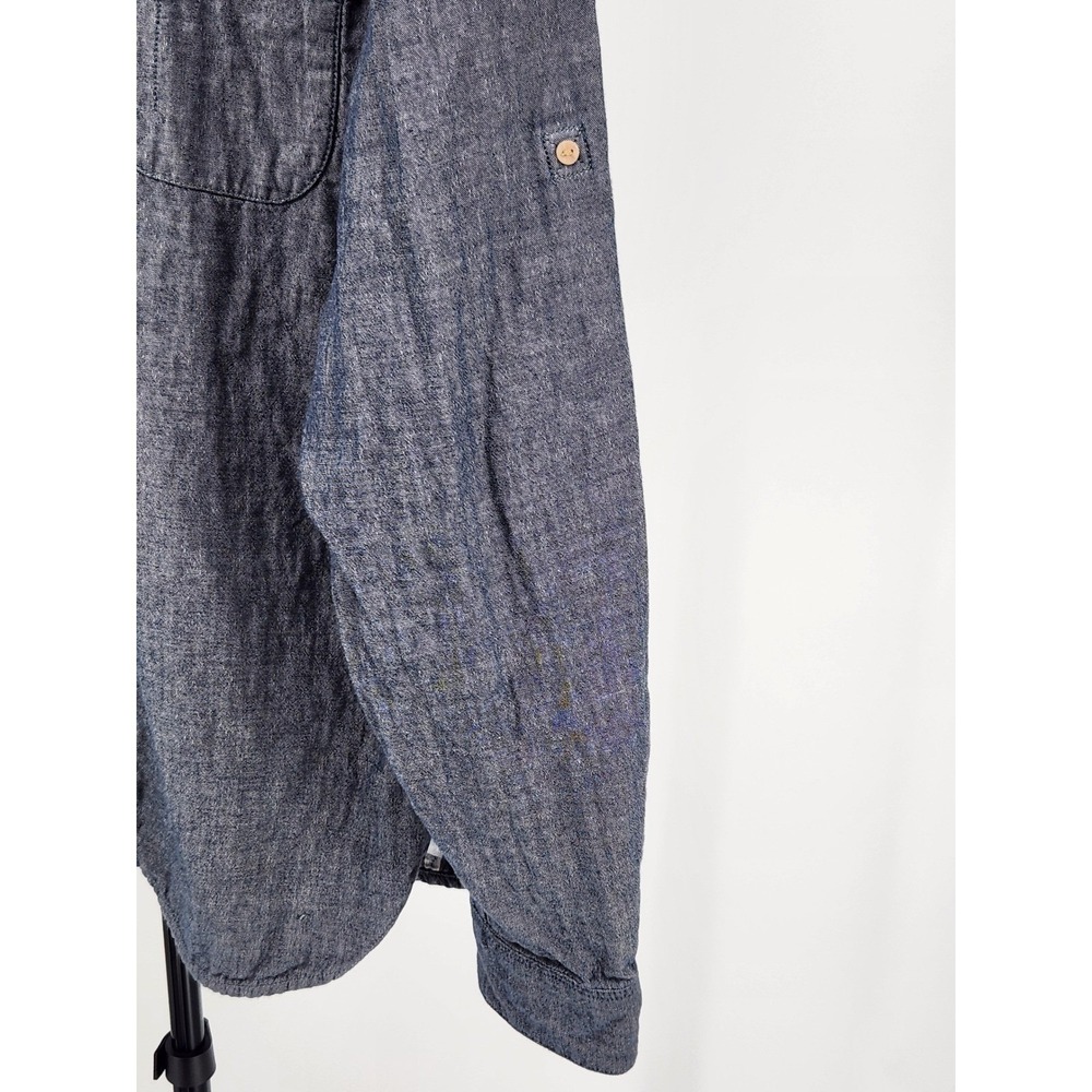 Timberland Mens Blue Chambray Long Sleeve Button Down Shirt Two Pocket Size L - Picture 6 of 14